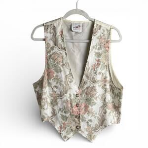 Vintage Pastel Floral Brocade Tapestry Vest with Pearl Buttons